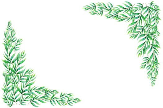 Green leaves Frame Watercolor hand painting on white paper Background photo