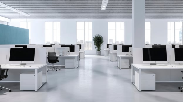 Office space. open space. design of office. 3d rendering, generat ai photo