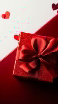 Free photo red present with a bow wallpaper, generat ai