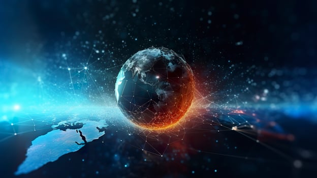 Photo future of global social network technology with blue abstract technology background. digital, technological, and media convergence. elements furnished by nasa, generat ai