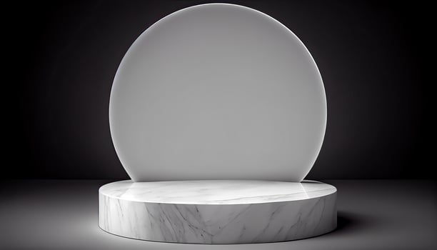 Marble product display on black background with modern backdrops studio. Empty pedestal or podium platform. photo