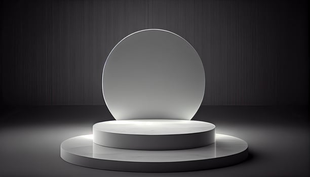 Marble product display on black background with modern backdrops studio. Empty pedestal or podium platform. photo