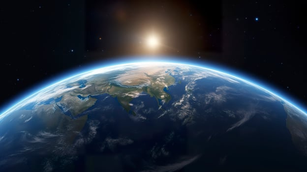 3d render, sunrise view from space on planet earth, generat ai photo