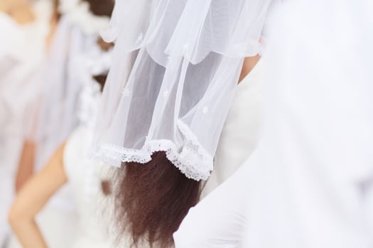 Bridal veil on bride hair in wedding with beautiful hair style. photo