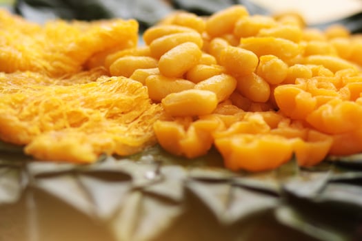Delicious Thai sweet Desserts made from egg yolks golden threads photo