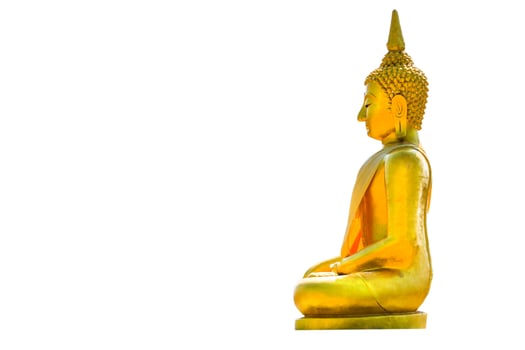 Golden Buddha statue isolated on white background. photo