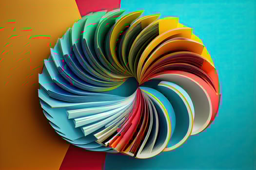 books in a colored swirl. Colorful flow book line. Realistic volume wave. photo