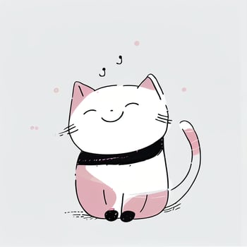 illustration line drawing. Cat sitting with curled tail. Cartoon cat or kitten. . photo