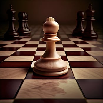 Chess game concept with realistic board and black and white pieces illustration. Close-up game concept competition, Classic Tournament. photo