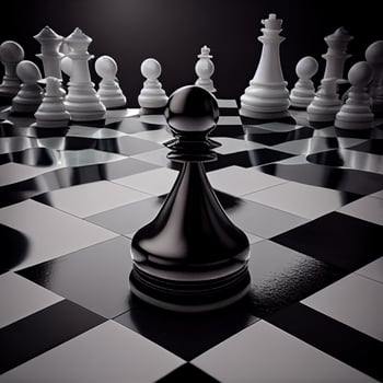 Chess game concept with realistic board and black and white pieces illustration. Close-up game concept competition, Classic Tournament. photo