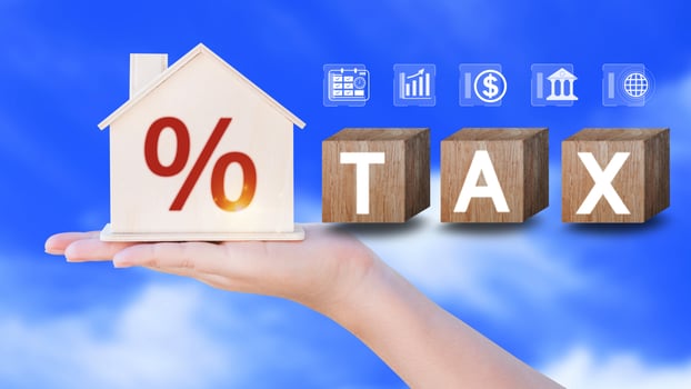 Houses of taxes. Real estate tax. Taxation on purchase or sale of home, Maintenance of housing and land, Tax interest, Fees and duties, Rental business, Return on investment. Taxes relief photo