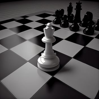 Chess game concept with realistic board and black and white pieces illustration. Close-up game concept competition, Classic Tournament. photo