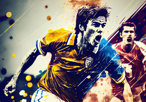 Abstract sports poster soccer player hitting the ball - image photo
