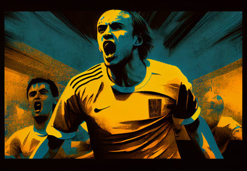Abstract sports poster soccer player hitting the ball - image photo
