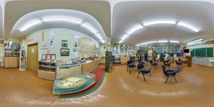 Full 360 hdri spherical panorama view in interior auditorium and meeting room at the World War II Museum in equirectangular equidistant projection. VR content photo