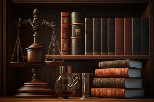 Gavel, scale and law books in the bookshelf photo