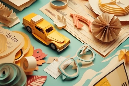 Summer travel vacation beach holidays concept. Retro paper art collage. photo