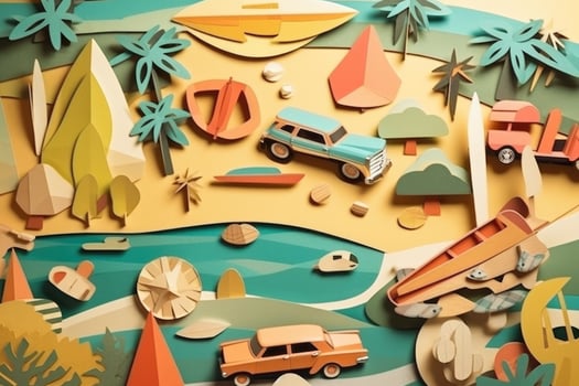 Summer travel vacation beach holidays concept. Retro paper art collage. photo
