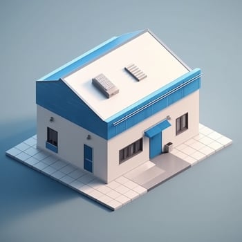 3d render of house in isometric projection on blue background real estate house concept artwork photo