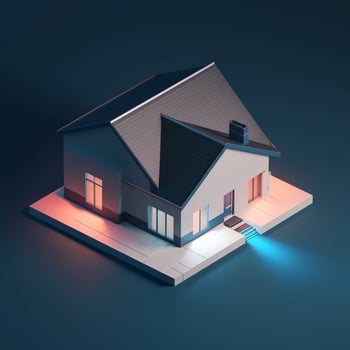 3d render of house in isometric projection on blue background real estate house concept artwork photo
