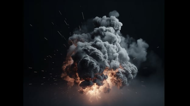 Big explosion with smoke and fire on black background artwork photo