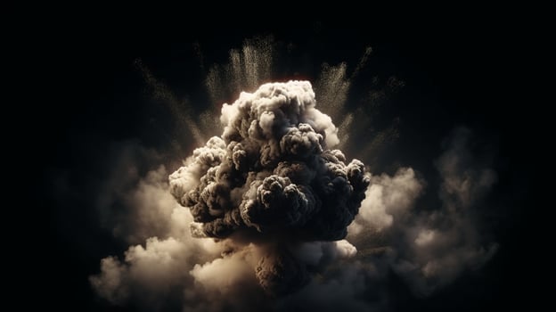 Big explosion with smoke and fire on black background artwork photo