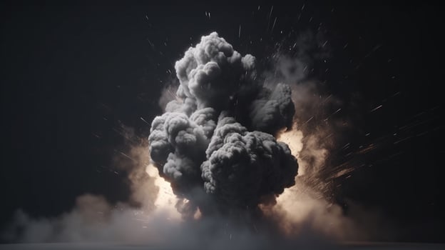 Big explosion with smoke and fire on black background artwork photo