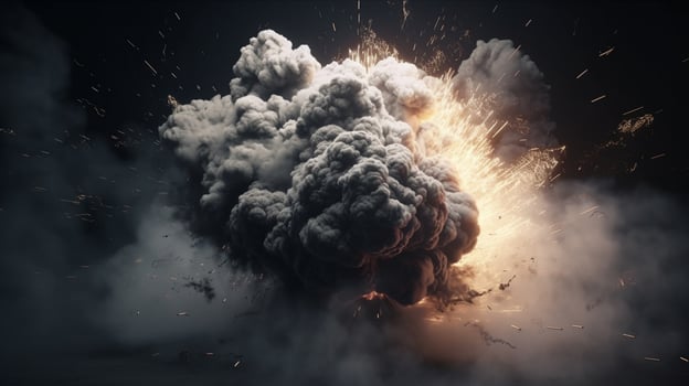 Big explosion with smoke and fire on black background artwork photo