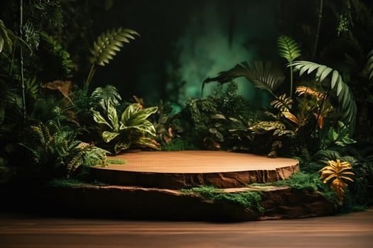 Professional Photography of an Empty Space Mockup Podium with a Jungle-Themed Nature Background for a Stunning Visual Impact photo