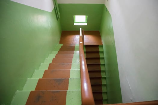 Green staircase in the office corridor. photo
