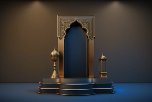 3D luxurious and elegant Islamic-themed podium for product display, Ramadan podium. photo