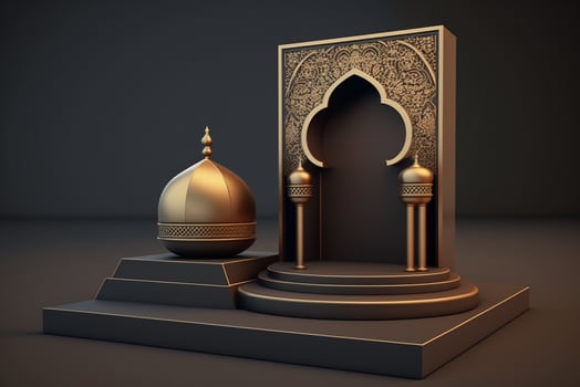3D luxurious and elegant Islamic-themed podium for product display, Ramadan podium. photo