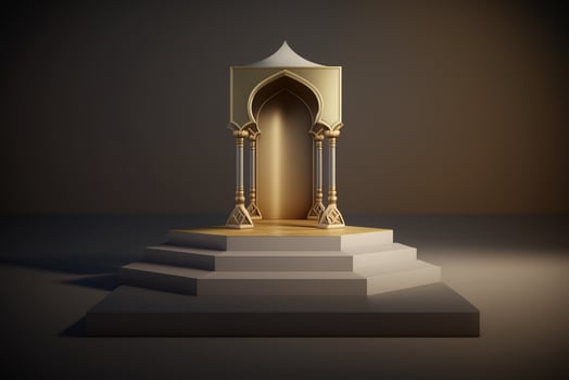 3D luxurious and elegant Islamic-themed podium for product display, Ramadan podium. photo