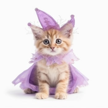 A cute kitten in Fairy Costume White background, Ai photo