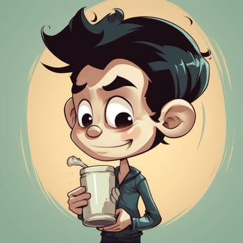 Young boy drinking milk, cartoon illustration with photo