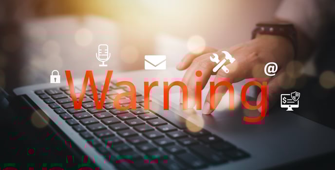 Email concept with laptop spam and virus computer monitor internet security concept, woman using laptop electronic send message. Spam, junk and e-marketing on screen, Spam Email Pop-up Warning. photo
