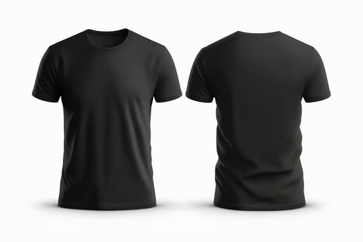 Photo realistic male black t-shirts with copy space, front and back view.