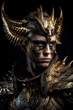 Male daemon warrior in black and gold armor photo