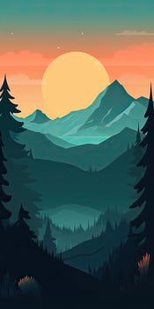 Abstract landscape poster. Nature wall decor contemporary art print, mid century mountain background. Vector illustration. . photo