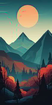 Abstract landscape poster. Nature wall decor contemporary art print, mid century mountain background. Vector illustration. . photo