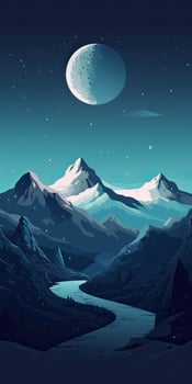 Abstract landscape poster. Nature wall decor contemporary art print, mid century mountain background. Vector illustration. . photo