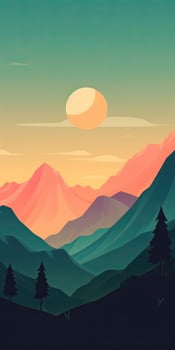 Abstract landscape poster. Nature wall decor contemporary art print, mid century mountain background. Vector illustration. . photo