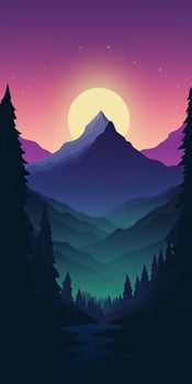 Abstract landscape poster. Nature wall decor contemporary art print, mid century mountain background. Vector illustration. . photo
