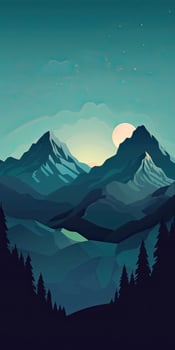 Abstract landscape poster. Nature wall decor contemporary art print, mid century mountain background. Vector illustration. . photo