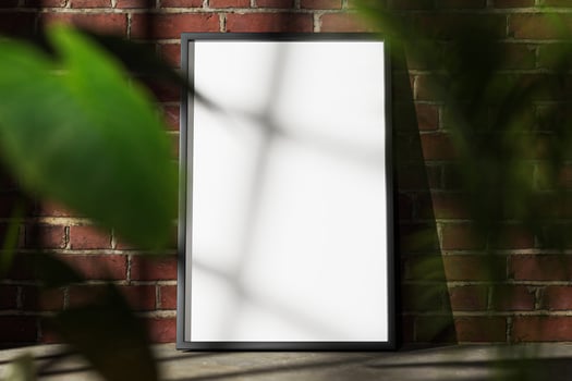 Black Frame Mockup on brick background in loft interior photo