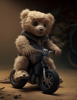 Teddy bear riding a bike created with ai tools photo