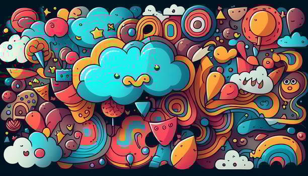 Colorful doodles background created with ai tools photo