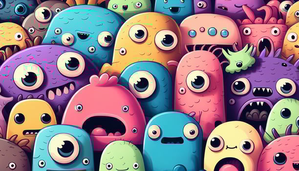 Cute colorful doodle monster created with ai tools photo