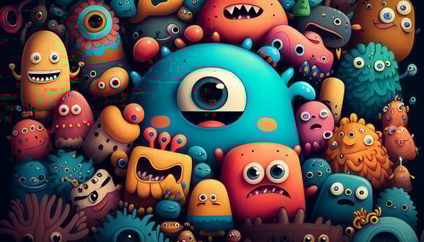 Cute and colorful doodle monster created with ai tools photo