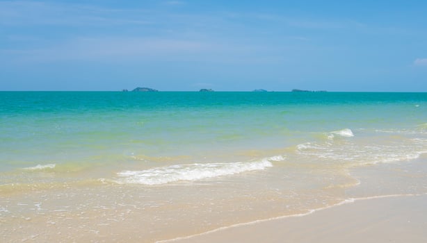 Beautiful Landscape summer panorama front viewpoint tropical sea beach white sand clean and blue sky background calm Nature ocean Beautiful  wave water travel Sai Kaew Beach East thailand Chonburi photo